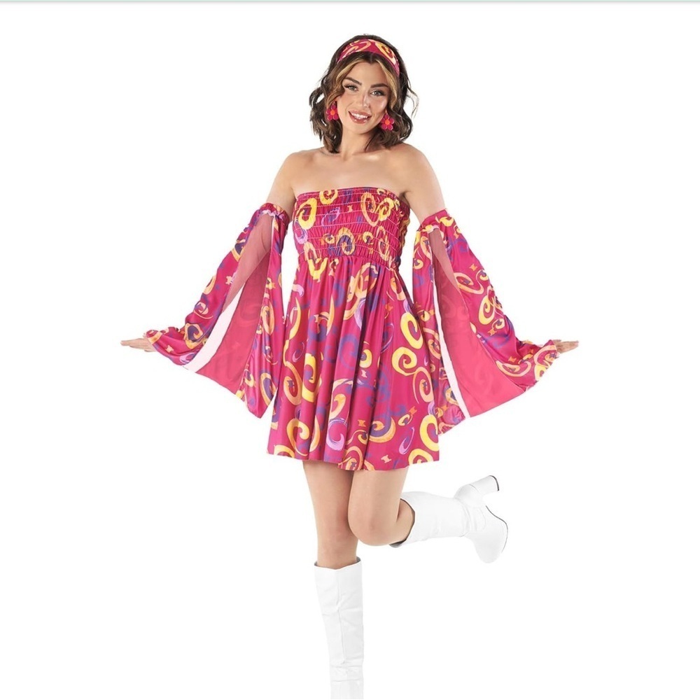 Pink Off-Shoulder 70's Costume Dress